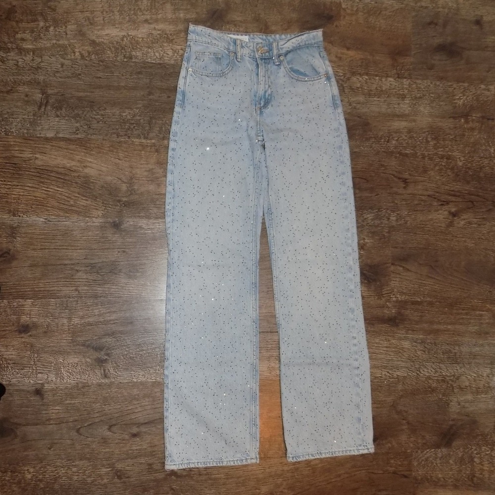 Zara Rhinestone Embellished Jeans Womens Size 0 Light Blue